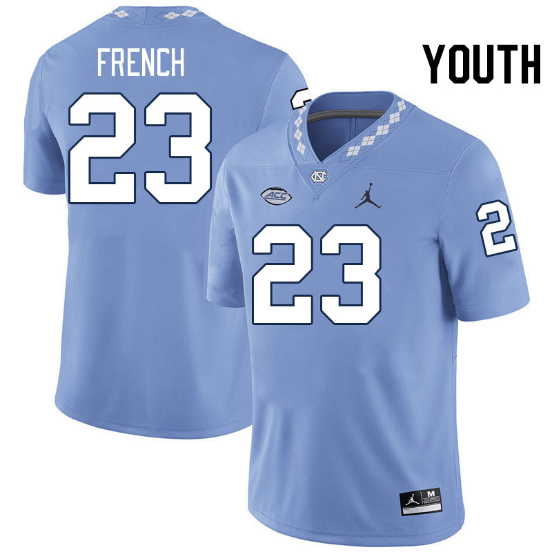 Youth #23 Charleston French North Carolina Tar Heels College Football Jerseys Stitched-Carolina Blue